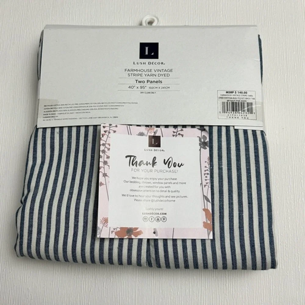 Lush Decor Farmhouse Vintage‎ Stripe Yarn Dyed Curtains 40x95 Two Panels Cotton